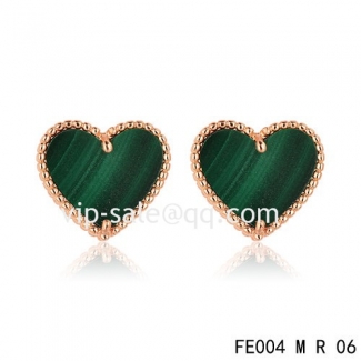 Fake Van Cleef & Arpels Sweet Alhambra Heart Earrings Pink Gold,Malachite